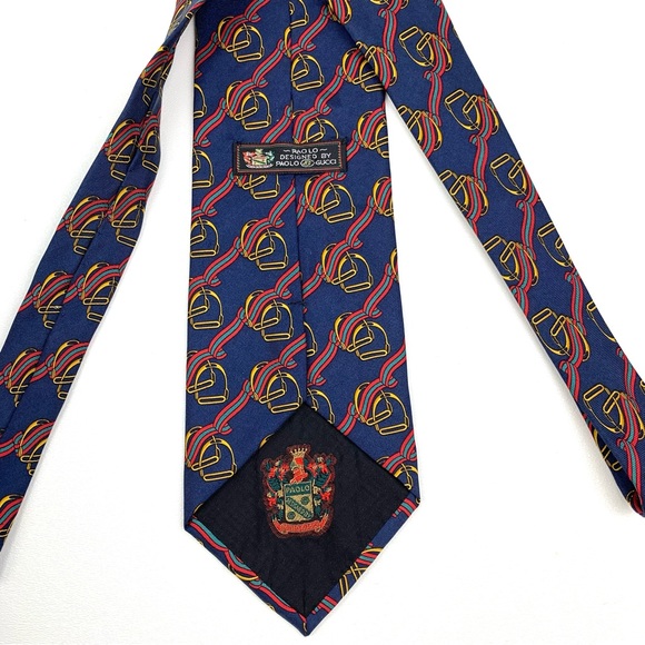 Gucci Vintage Tie Printed Silk Equestrian Stirrup Navy Pattern Vtg One Size - Picture 4 of 8